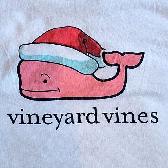 VINEYARD VINES WHITE LONG-SLEEVE T-SHIRT, WHALE WITH SANTA HAT, SIZE MEDIUM - Picture 1 of 5